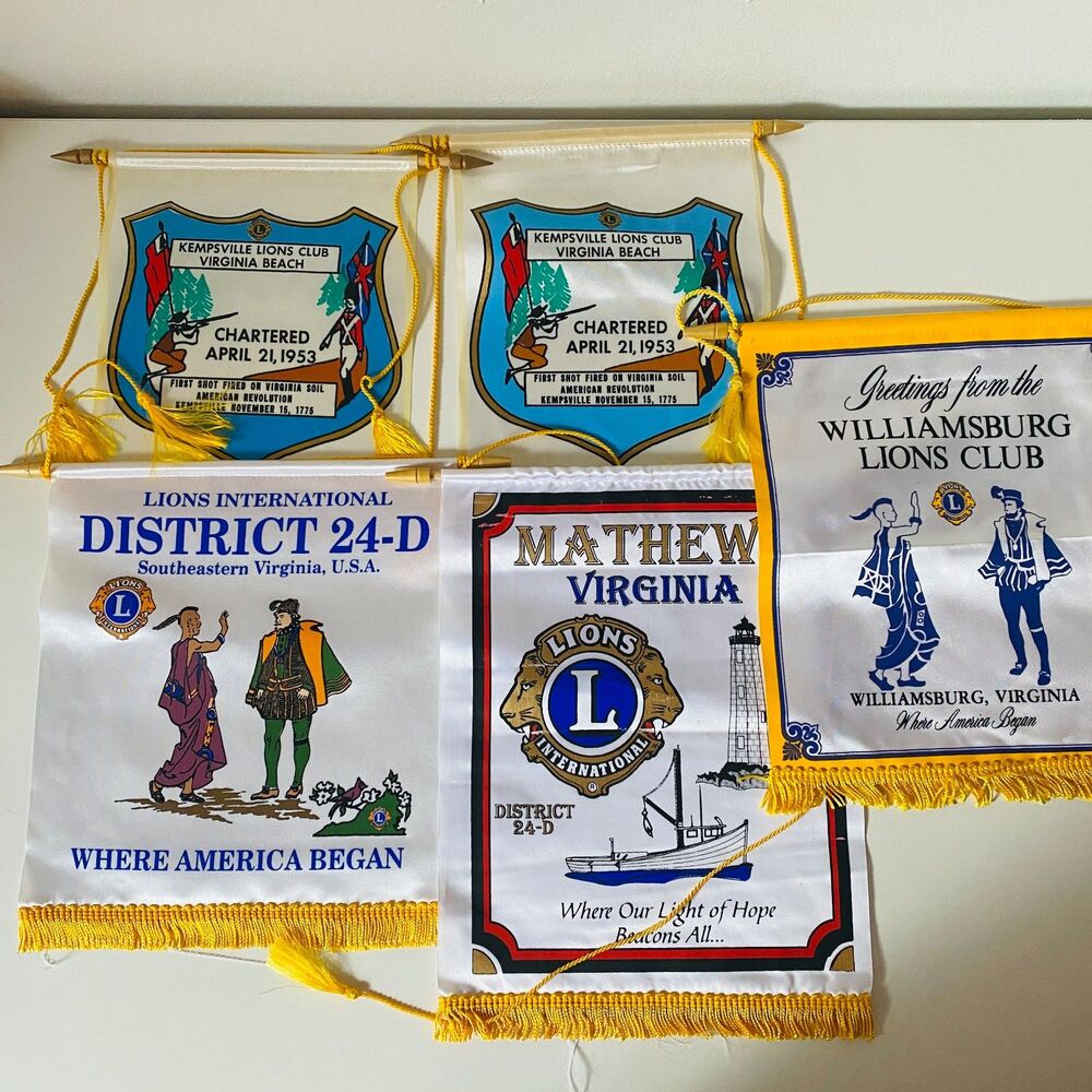 Lot of Vintage Lions Club International Virginia Banners Flags Collectible